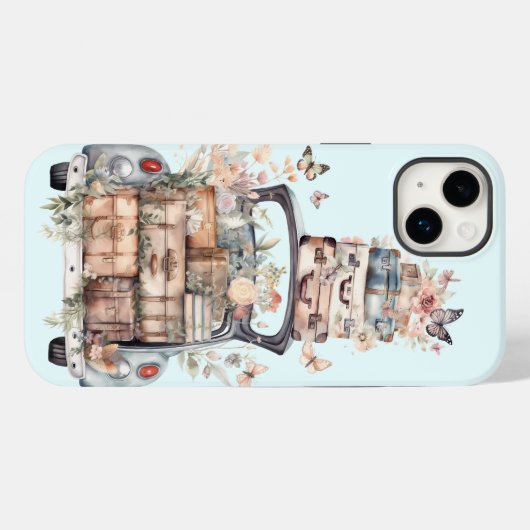 Retro waterverf auto koffers road trip Case-Mate iPhone case (Achterkant (horizontaal))