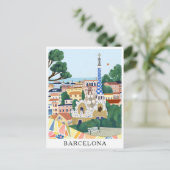 Retro Waterverf Barcelona Spanje Reizen Briefkaart (Staand voorkant)