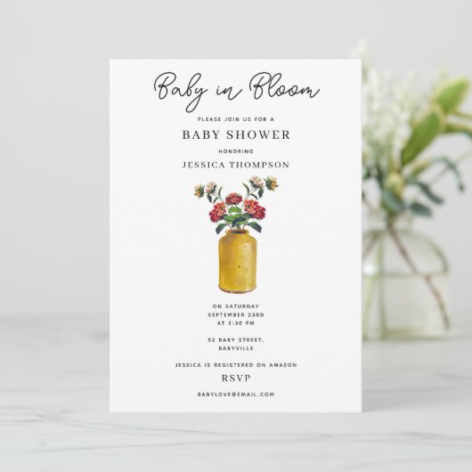 Retro Waterverf Bloemen Baby in Bloom Baby shower Kaart (Staand voorkant)