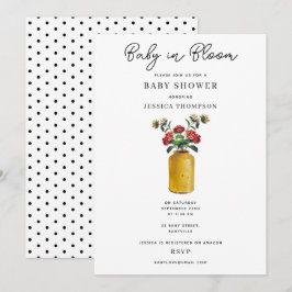 Retro Waterverf Bloemen Baby in Bloom Baby shower Kaart