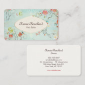 Retro Waterverf Bloemen Blauw Goud Visitekaartje (Voorkant / Achterkant)