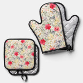 Retro Waterverf bloemen Ovenwant & Pannenlap Set (Voorkant / Achterkant)