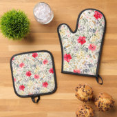 Retro Waterverf bloemen Ovenwant & Pannenlap Set (Top down)
