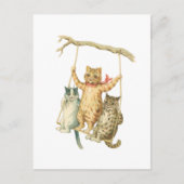 Retro Waterverf Cartoon Katten Swingend Van Een Bo Briefkaart (Voorkant)