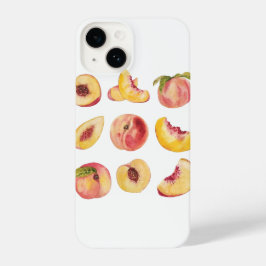 Retro Waterverf en kleurrijke verse perzik plakjes iPhone 14 Hoesje