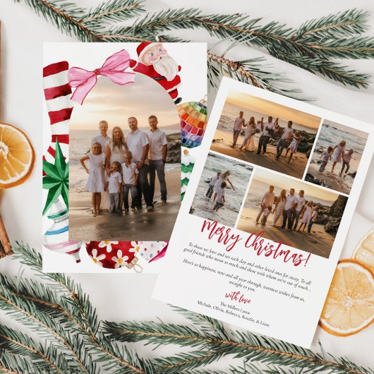 Retro Waterverf Familiefoto Kerst Feestdagenkaart