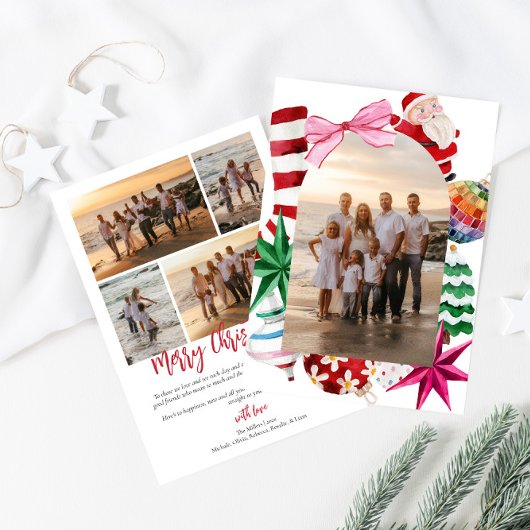 Retro Waterverf Familiefoto Kerst Feestdagenkaart