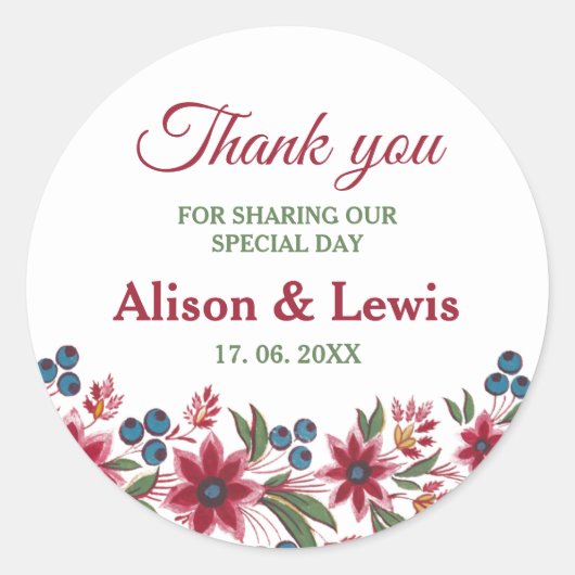 Retro Waterverf Florals Ronde Sticker (Voorkant)