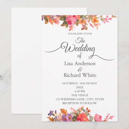 Retro Waterverf Florals Uitnodiging (Voorkant / Achterkant)