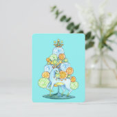 Retro Waterverf Flower Tree w / Deer Holiday Kaart (Staand voorkant)