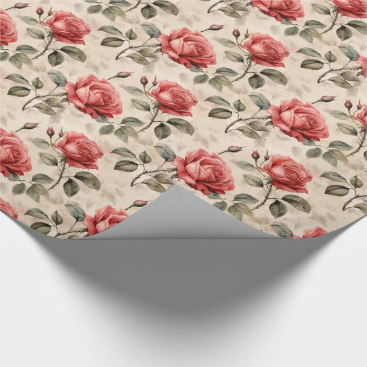 Retro waterverf Franse rode rozen en handschrift Cadeaupapier (Hoek)