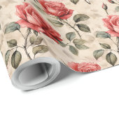 Retro waterverf Franse rode rozen en handschrift Cadeaupapier (Rol Hoek)