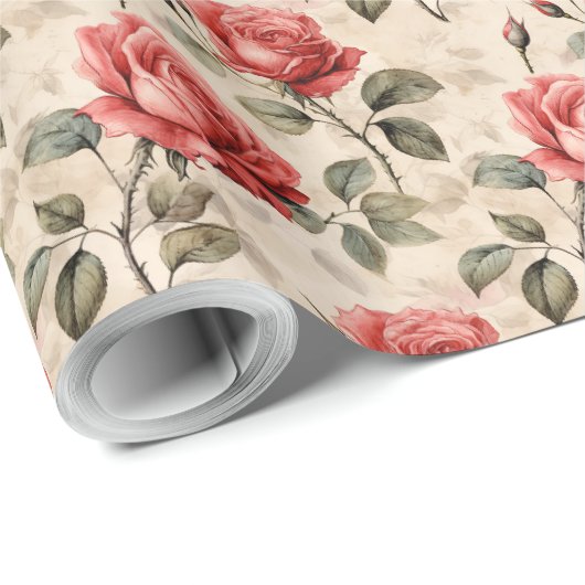 Retro waterverf Franse rode rozen en handschrift Cadeaupapier (Rol Hoek)