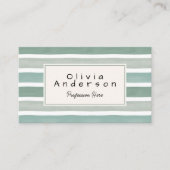 Retro Waterverf Green Stripes Trendy Neutral Boho Visitekaartje (Voorkant)