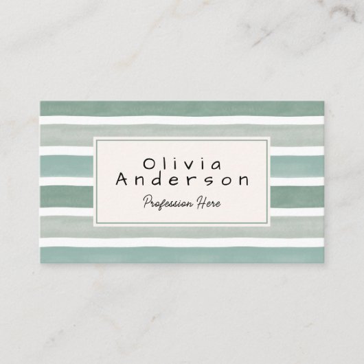 Retro Waterverf Green Stripes Trendy Neutral Boho Visitekaartje (Voorkant)