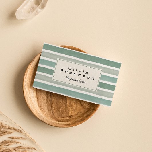 Retro Waterverf Green Stripes Trendy Neutral Boho Visitekaartje