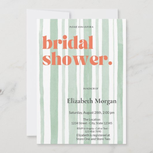 Retro Waterverf Green Stripes Vrijgezellenfeest Kaart (Voorkant)