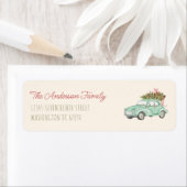 Retro Waterverf Groene Vrolijke Kerstboom Etiket (Insitu)