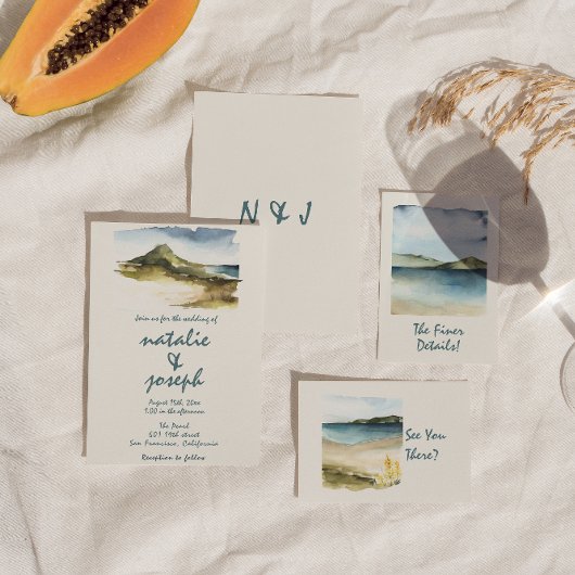 Retro Waterverf Hand getrokken strand Unieke bruil Kaart