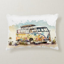 Retro Waterverf Hippiebus met bloemen