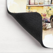 Retro Waterverf Hippiebus met bloemen Muismat (Hoek)