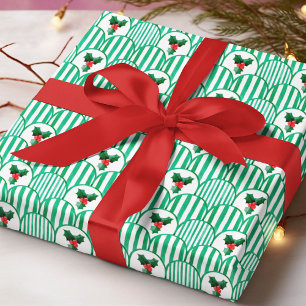 Retro Waterverf Hulst Geometrisch Kerstpatroon Cadeaupapier