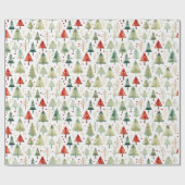 Retro Waterverf Kerstbomen Kerst Cadeaupapier (Vlak)
