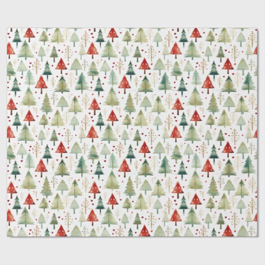 Retro Waterverf Kerstbomen Kerst Cadeaupapier (Vlak)