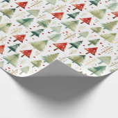 Retro Waterverf Kerstbomen Kerst Cadeaupapier (Hoek)