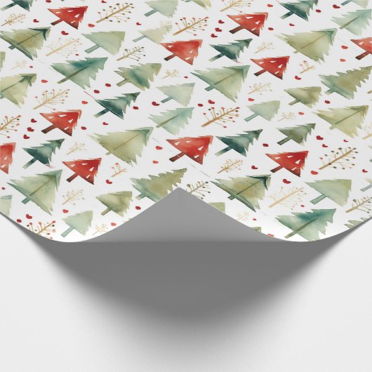 Retro Waterverf Kerstbomen Kerst Cadeaupapier (Hoek)