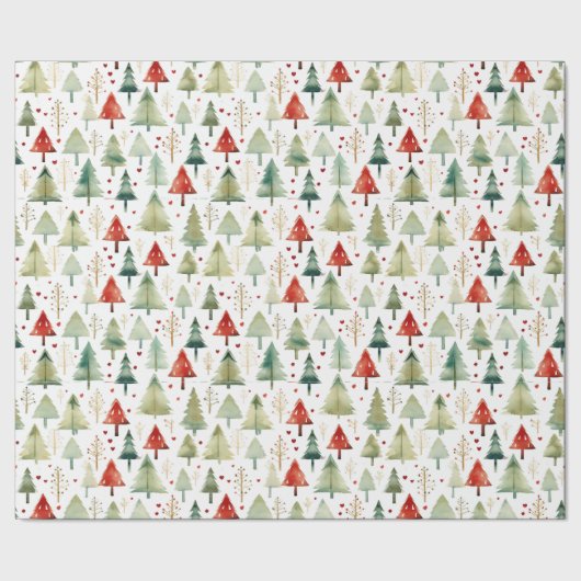Retro Waterverf Kerstbomen Kerst Cadeaupapier (Zoom)