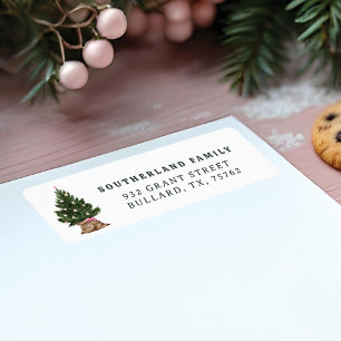 Retro  Waterverf kerstboom monogram Etiket