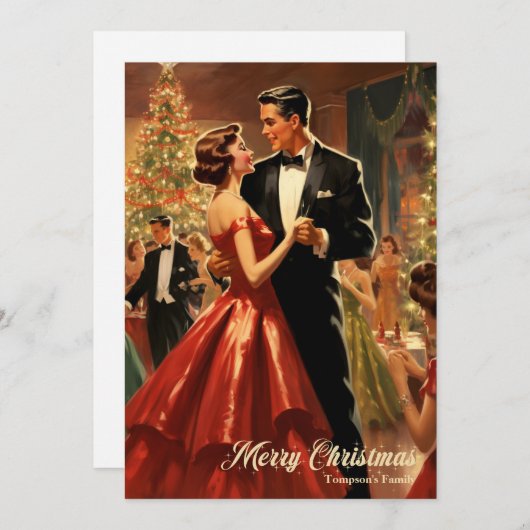 Retro waterverf Kerstmis familie dansen Feestdagenkaart (Voorkant / Achterkant)