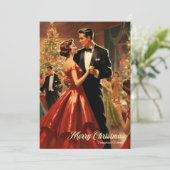 Retro waterverf Kerstmis familie dansen Feestdagenkaart (Staand voorkant)