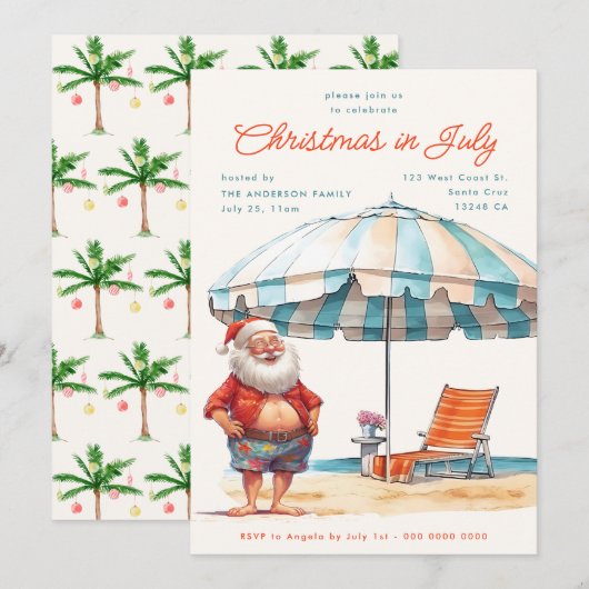 Retro Waterverf Kerstmis in juli Zomerfeest Feestdagenkaart (Voorkant / Achterkant)