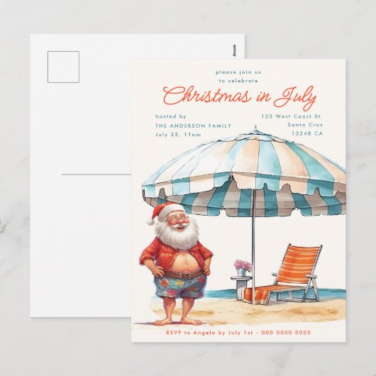 Retro Waterverf Kerstmis in juli Zomerfeest Feestdagenkaart (Voorkant / Achterkant)