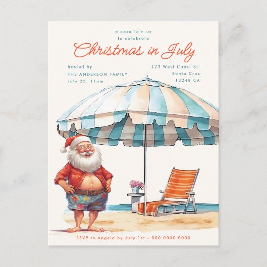 Retro Waterverf Kerstmis in juli Zomerfeest Feestdagenkaart (Voorkant)