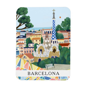 Retro waterverf Kleurrijk Barcelona Spanje Reizen Magneet