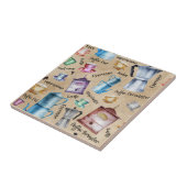 Retro Waterverf Koffiepotjes, zonder naadloos patr Tegeltje (Zijkant)