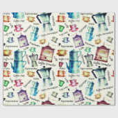 Retro Waterverf koffiepotten cuppatroon Cadeaupapier (Vlak)