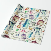 Retro Waterverf koffiepotten cuppatroon Cadeaupapier (Uitgerold)