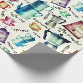 Retro Waterverf koffiepotten cuppatroon Cadeaupapier (Hoek)