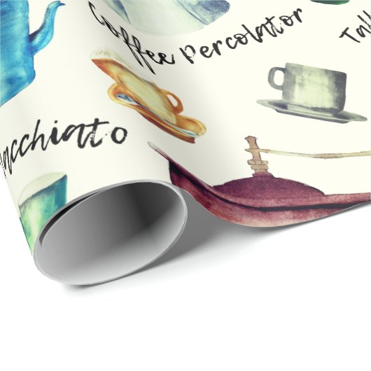 Retro Waterverf koffiepotten cuppatroon Cadeaupapier (Rol Hoek)