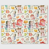 Retro Waterverf koffiepotten cuppatroon Cadeaupapier (Vlak)