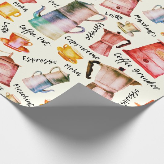 Retro Waterverf koffiepotten cuppatroon Cadeaupapier (Hoek)