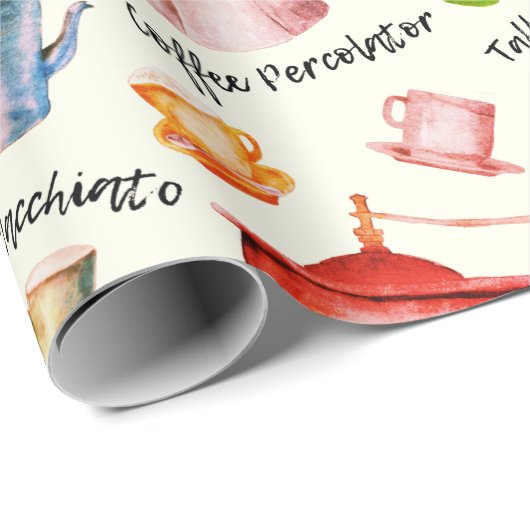Retro Waterverf koffiepotten cuppatroon Cadeaupapier (Rol Hoek)