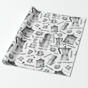 Retro Waterverf koffiepotten cuppatroon Cadeaupapier