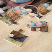 Retro Waterverf Konijntje Paaseiermarkt Legpuzzel (Zijkant)
