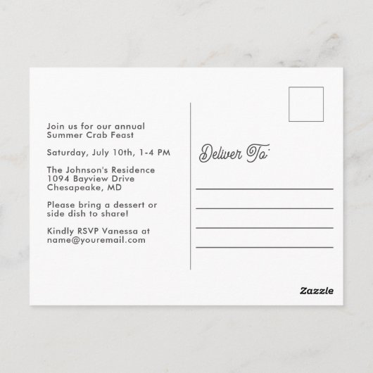 Retro Waterverf krab feest Briefkaart (Achterkant)