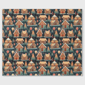 Retro Waterverf peperkoek kersthuizen Cadeaupapier (Vlak)